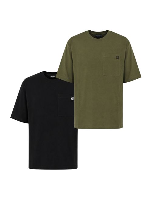 Set di 2 T-shirt Loose Fit in cotone con piccolo logo D2 Military Green/Black DSQUARED2 | S74GD1523 D20106962